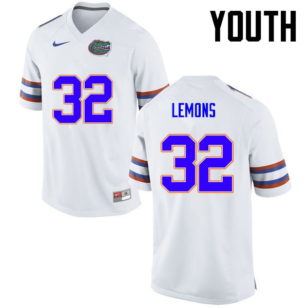 Florida Gators Youth #32 Adarius Lemons College Football Jersey White